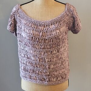 Unbranded Dusty Rose Ribbon Crocheted Crop Top Medium